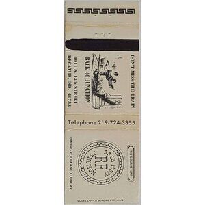 VTG Matchbook Cover Back 40 Junction Decatur Indiana IN Don't Miss Train Graphic